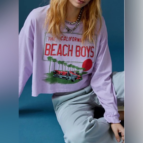 Daydreamer Tops - Daydreamer THE BEACH BOYS License Plate Crop Long Sleeve Purple Size Small